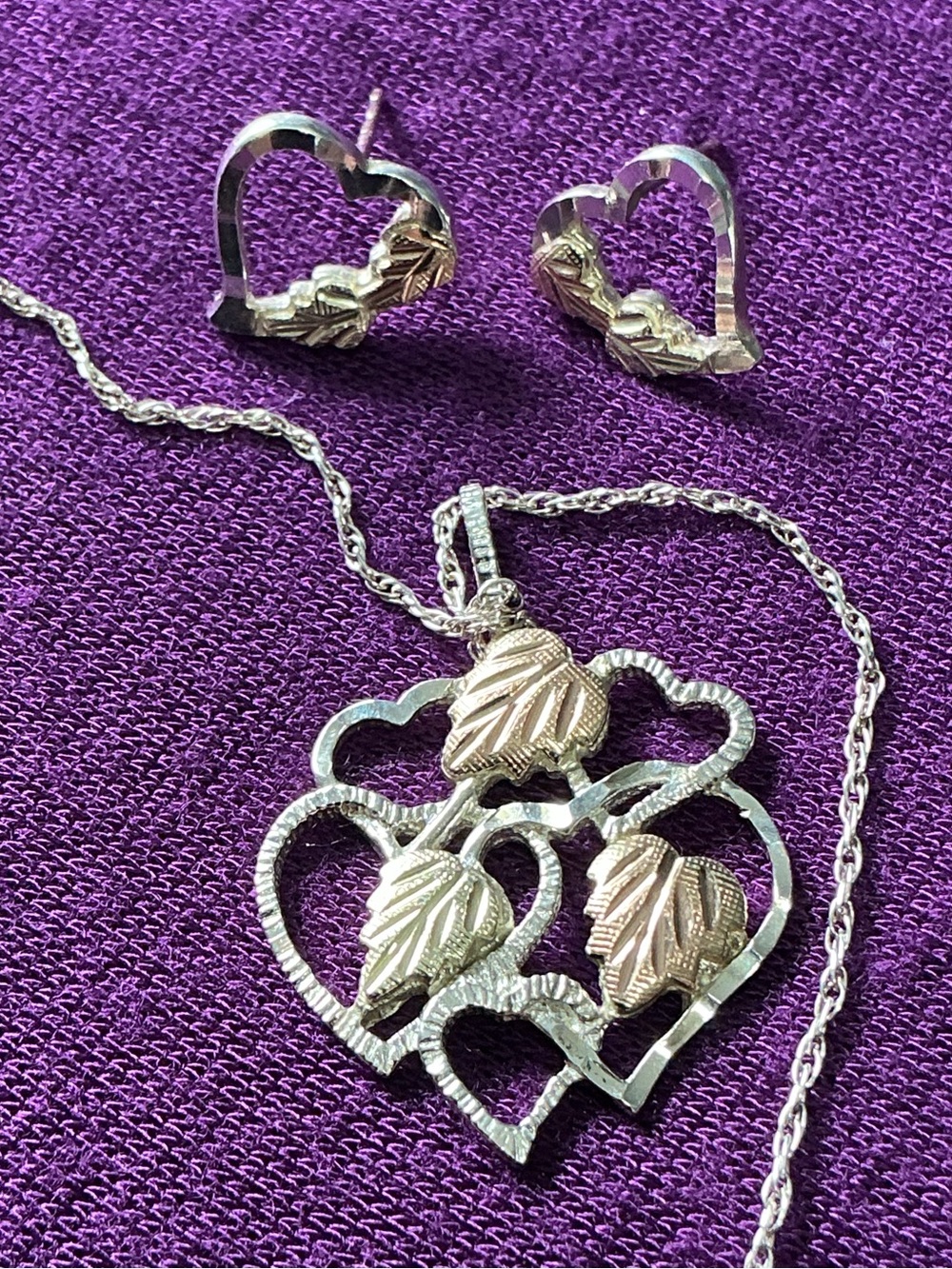 Black Hills Gold 925 12K Hearts and Leaves Necklace and Earrings